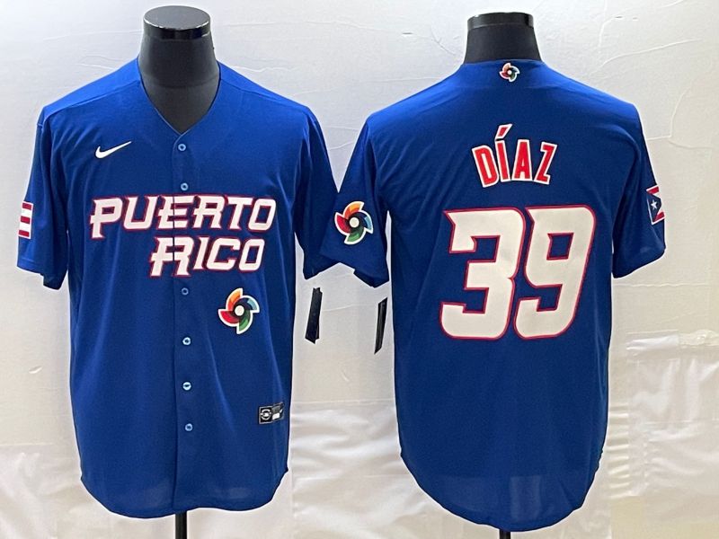 Men 2023 World Cub Puerto Rico 39 Diaz Blue Nike MLB Jersey